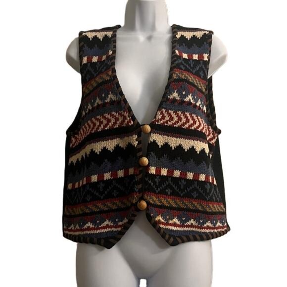Vintage 90s Vest LizSport Multicolor Southwestern Patterned Women's Vest, Small - Picture 1 of 4